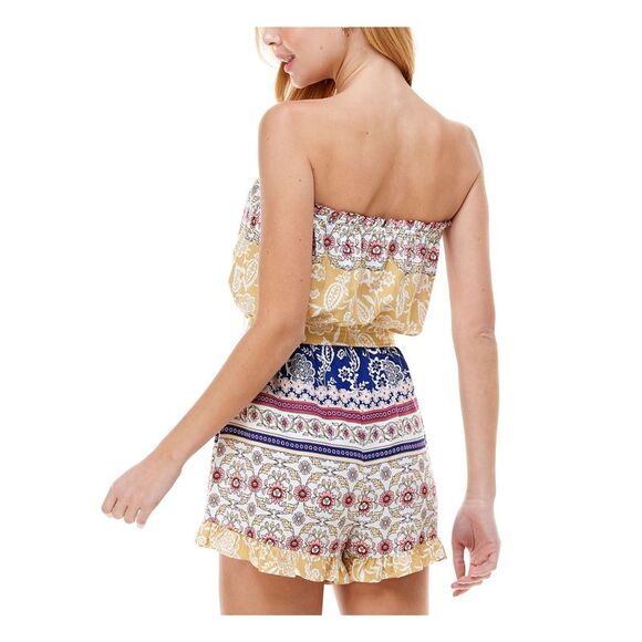 KINGSTON GREY Womens Yellow Tie Sleeveless Strapless Straight leg Romper XXS - Picture 2 of 2